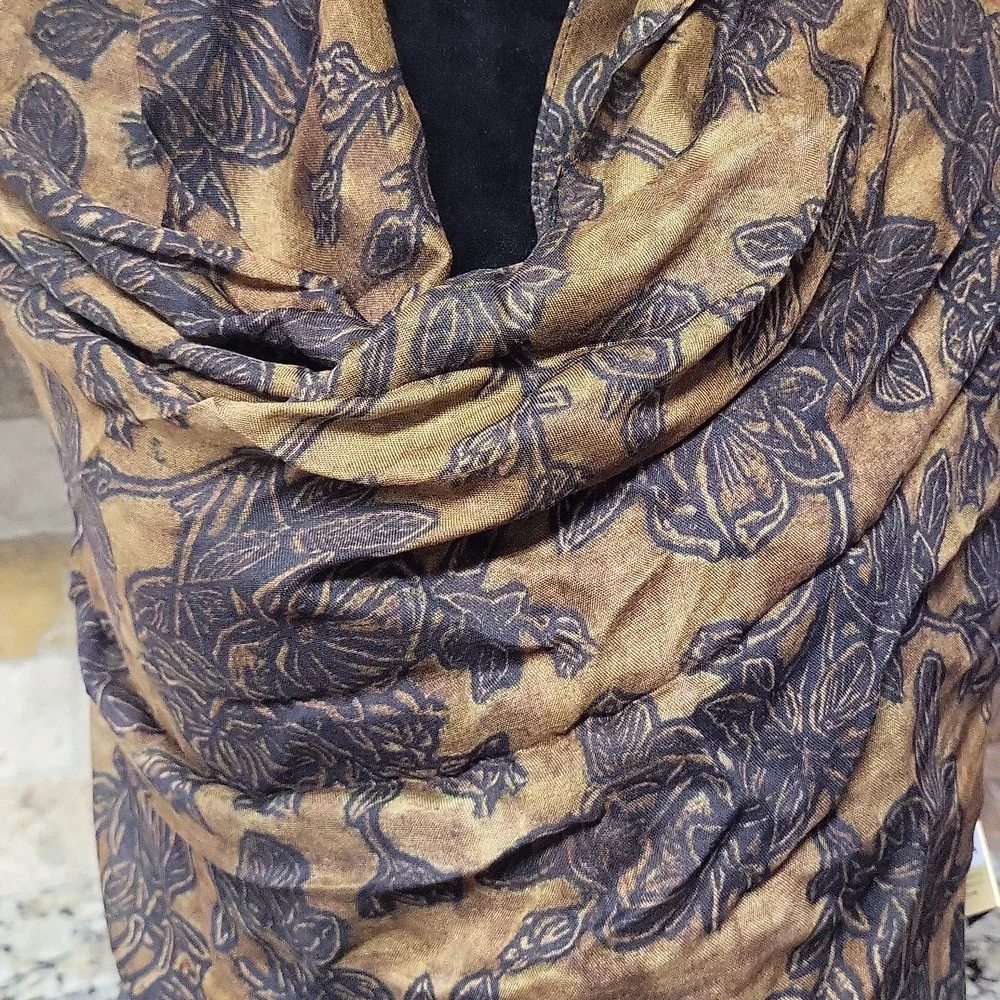 Patricia Nash Scarf Brown Bark Leaves